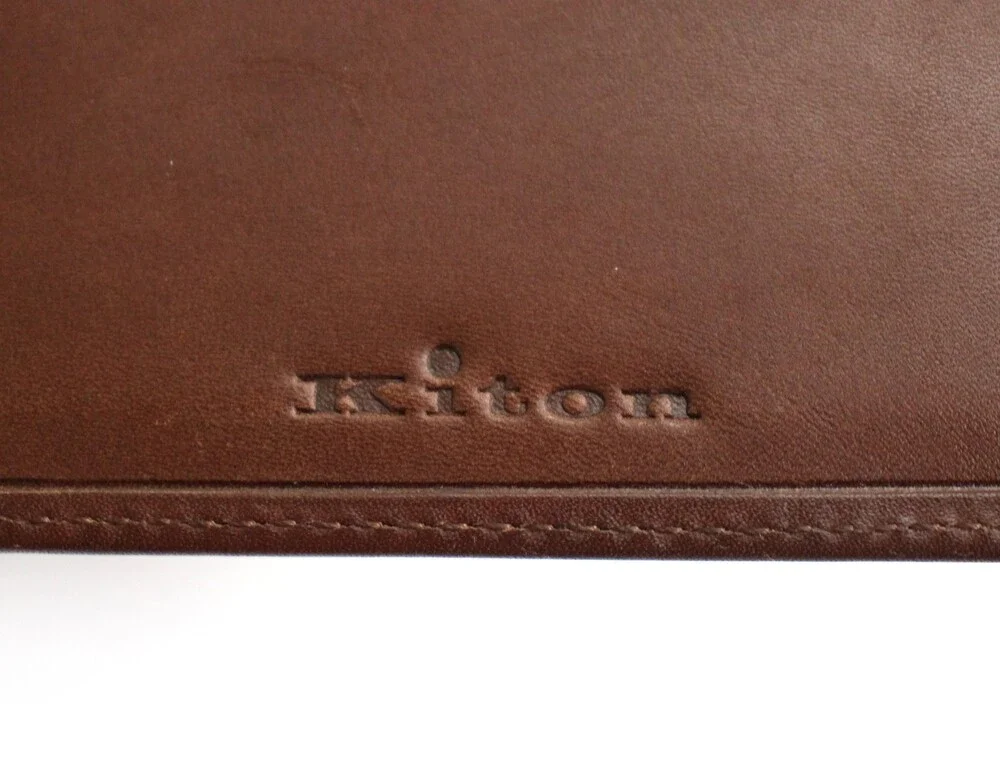 Kiton Wallet Mens Brown Leather Bifold Italy Card Holder Slim New with Box